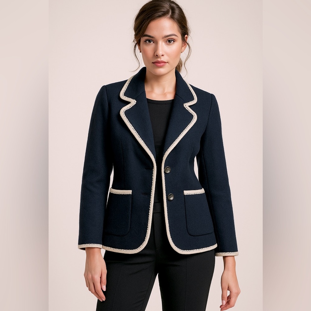 VINTAGE | Navy Large Collar Nautical Blue & Cream Jacket.